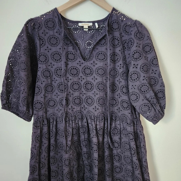 Barbour | 100% Cotton Hazel Eyelet Short Sleeve Midi Dress - Sz 4 *Missing Slip* - Picture 2 of 10